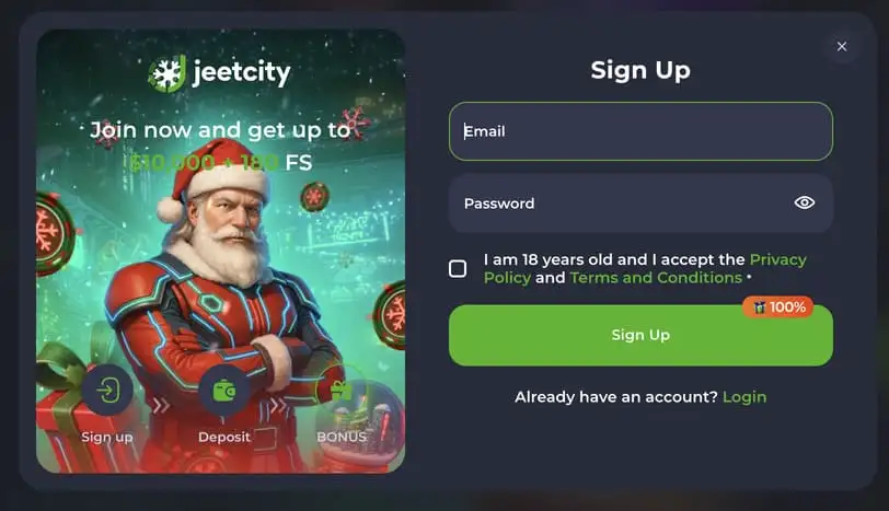 JeetCity casino login page for online games